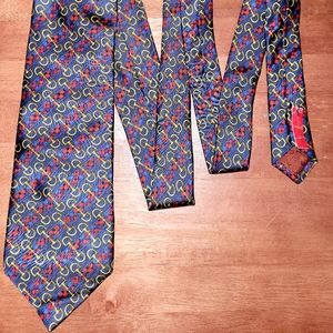 Equestrian D-Ring Horse Bits on French Lancel Paris Silk Tie Red, Navy & Gold